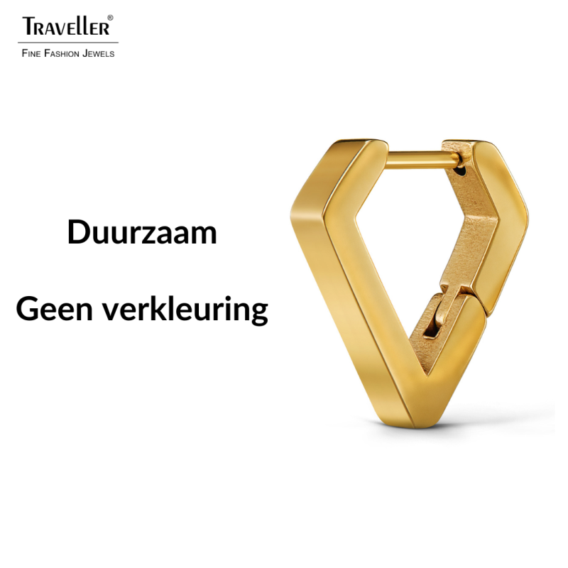 Traveller Oorringen - Verguld - Driehoek / Diamant - Edelstaal - 16 x 3 mm