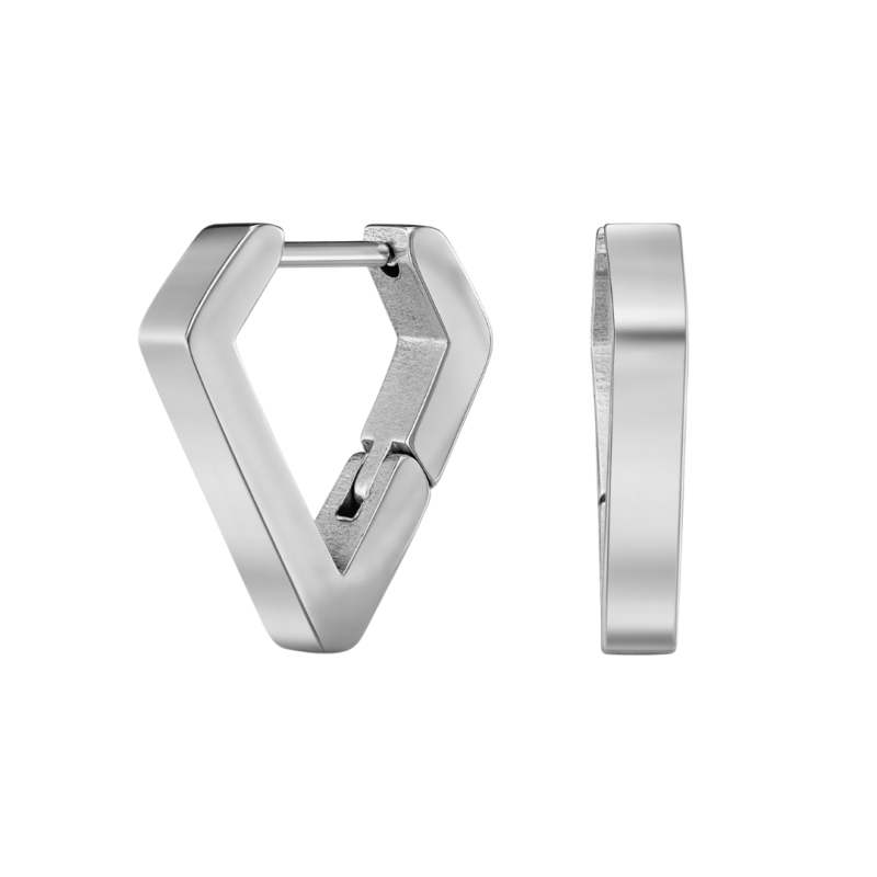 Traveller Earrings - Hoop Earrings - Silver Coloured - Traingle / Diamond - Stainless Steel - 16 x 3 mm - 166344