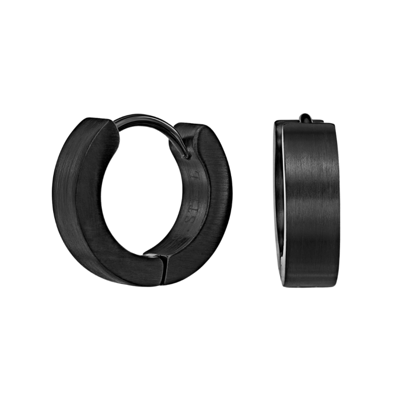 Traveller Oorringen - Unisex - Zwart - Mat - Edelstaal - 14 x 4 mm - 166361