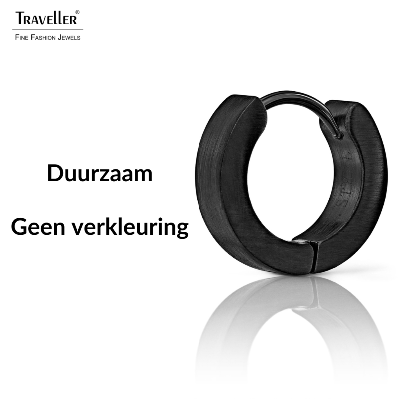 Traveller Oorringen - Unisex - Zwart - Mat - Edelstaal - 14 x 4 mm