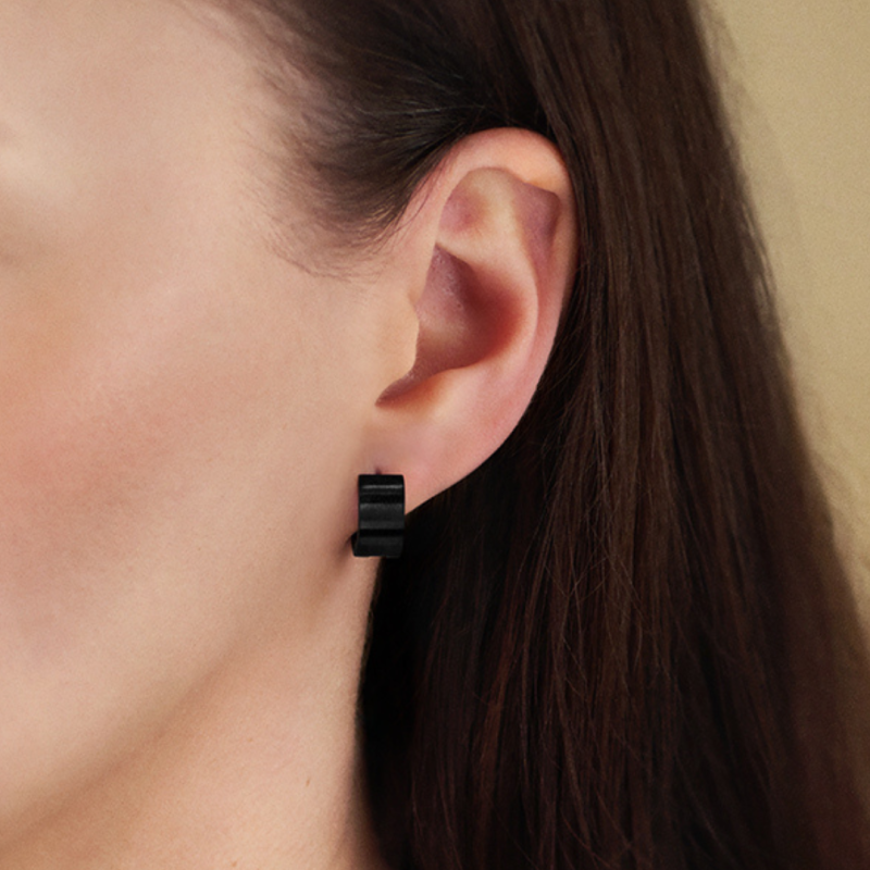 Traveller Hoop Earrings - Unisex - Black - Matt - Stainless Steel - 14 x 7 mm