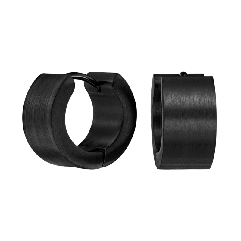 Traveller Hoop Earrings - Unisex - Black - Matt - Stainless Steel - 14 x 7 mm - 166364