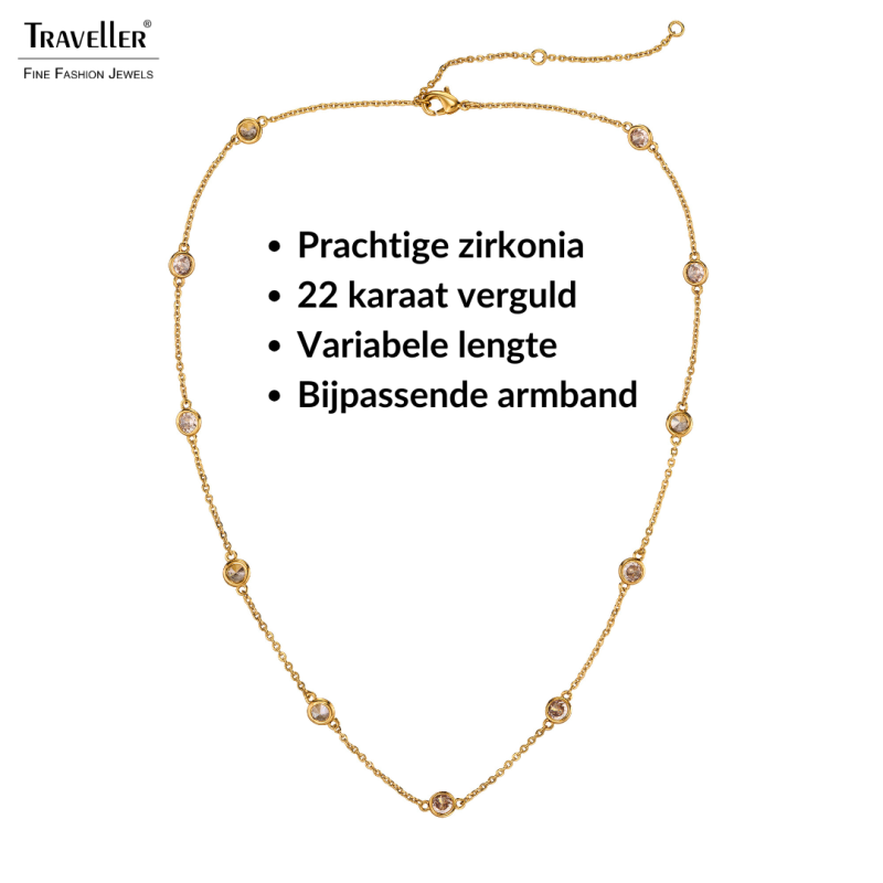 Traveller Dames Ketting - Verguld - Zirconia - Ø 4 mm - 38-44 cm
