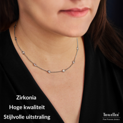 Traveller Dames Ketting - Zilverkleurig - Zirconia - Ø 4 mm - Geplatineerd - 38-44 cm