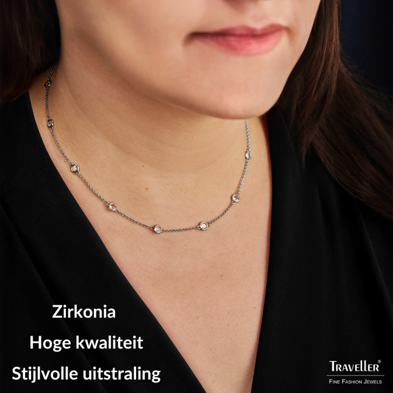 Traveller Dames Ketting - Zilverkleurig - Zirconia - Ø 4 mm - Geplatineerd - 38-44 cm
