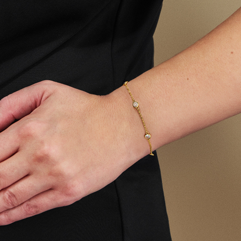 Traveller Armband - Vergoldet - Zirconia - Ø 4 mm - 17-20 cm