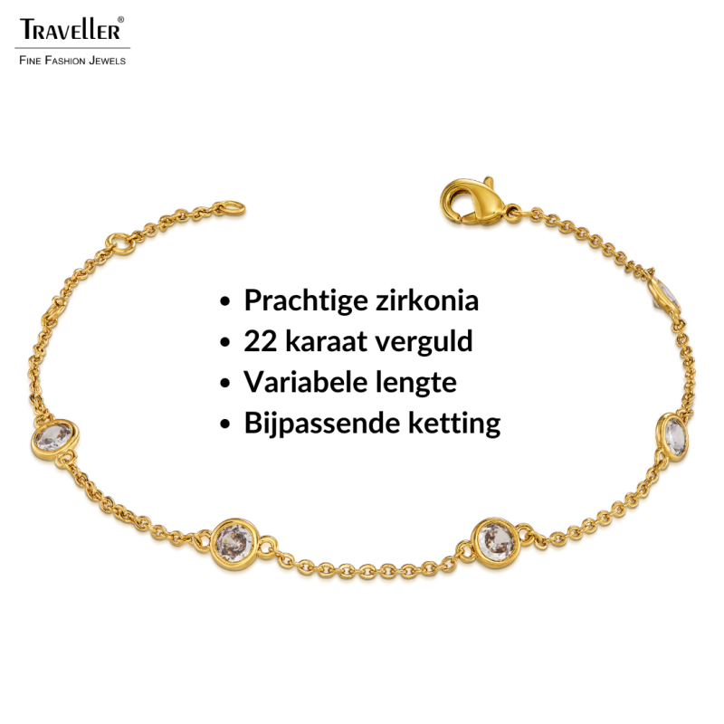 Traveller Armband Dames - Verguld - Zirconia - Ø 4 mm - 17-20 cm