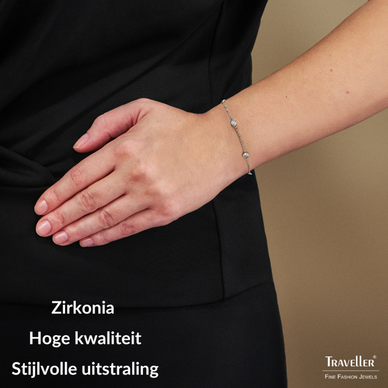 Traveller Armband Dames - Zilverkleurig - Zirconia - Ø 4 mm - Geplatineerd - 17-20 cm