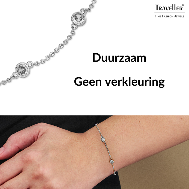 Traveller Armband - Zilverkleurig - Zirconia - Ø 4 mm - Geplatineerd - 17-20 cm - 157761