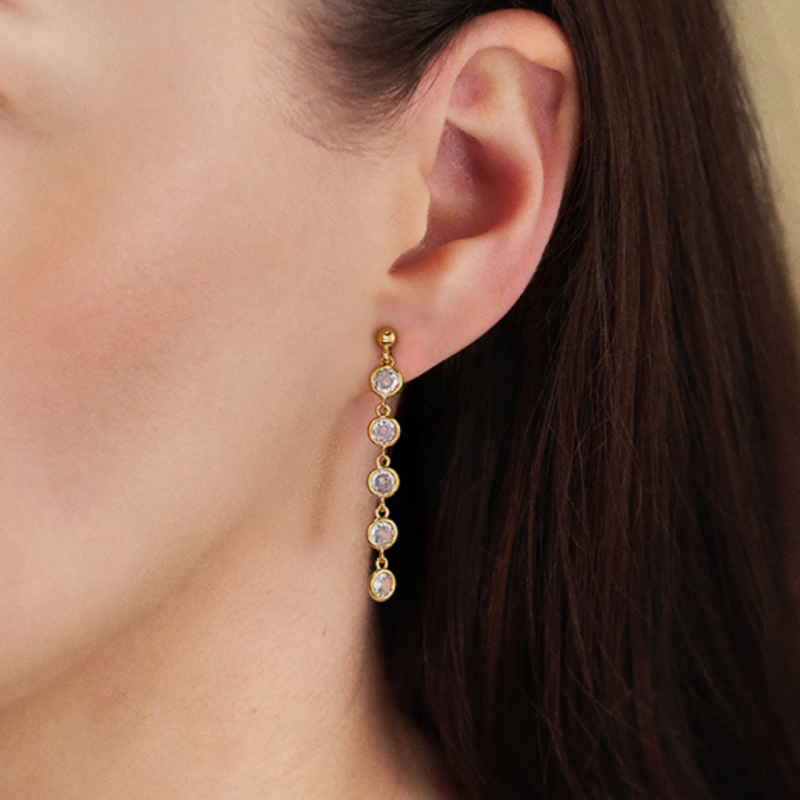 Traveller Drop Earrings - 22ct Gold Plated - Zirconia - Ø 4 mm - 40x4 mm