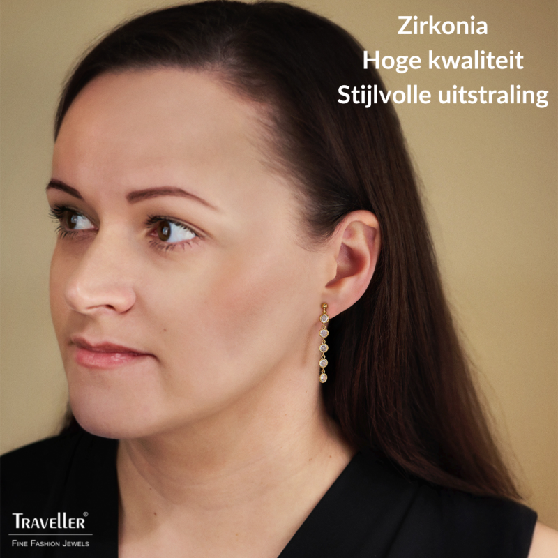 Traveller Oorhangers - 22kt Verguld - Zirkonia - Ø 4mm - 40x2 mm - 157762