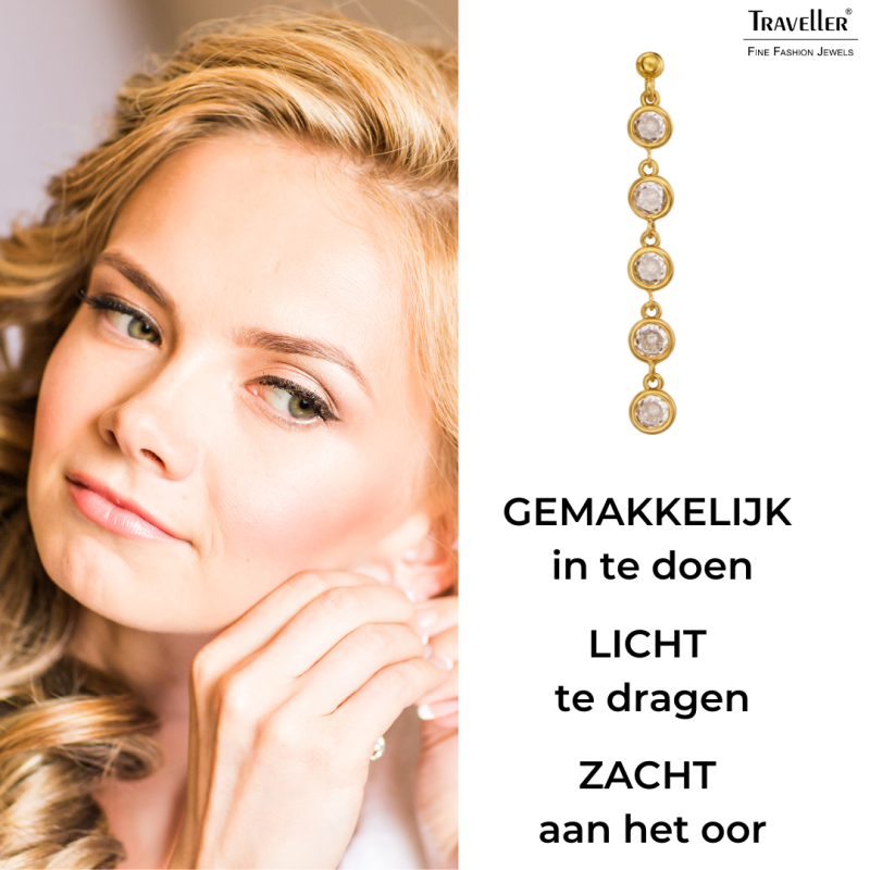 Traveller Oorhangers - 22kt Verguld - Zirkonia - Ø 4mm - 40x2 mm - 157762