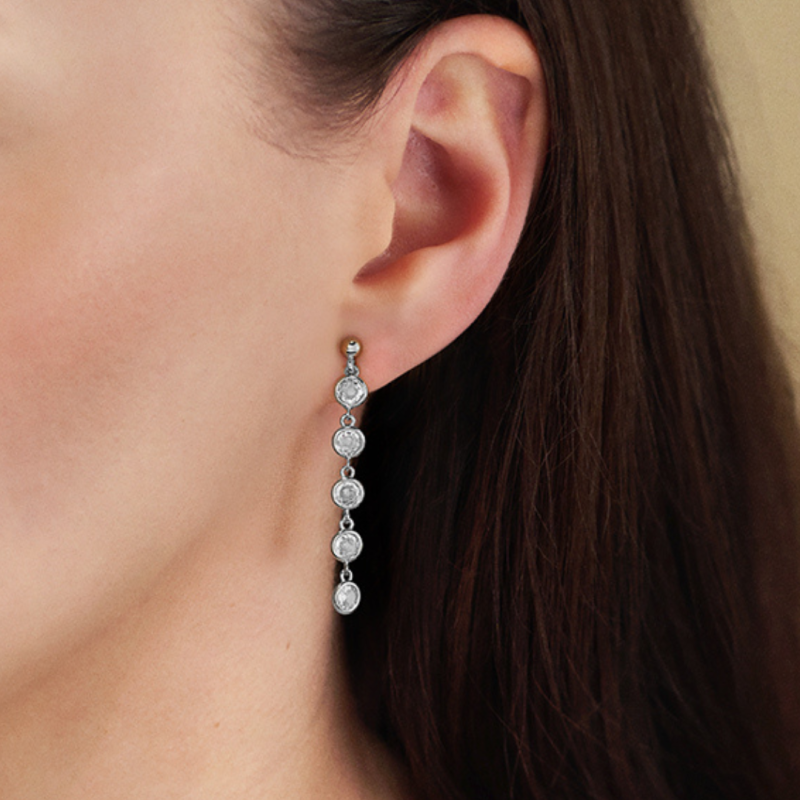 Traveller Drop Earrings - Silver Coloured - Zirconia - Ø 4mm - 40 x 4 mm - Platinum Plated