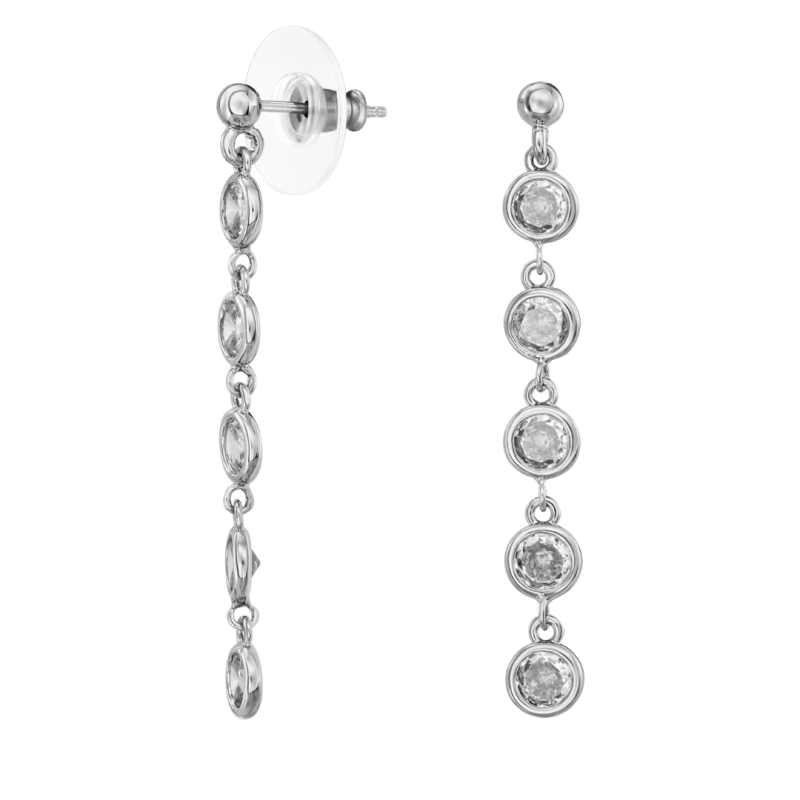 Traveller Drop Earrings - Silver Coloured - Zirconia - Ø 4mm - 40 x 4 mm - Platinum Plated - 157763