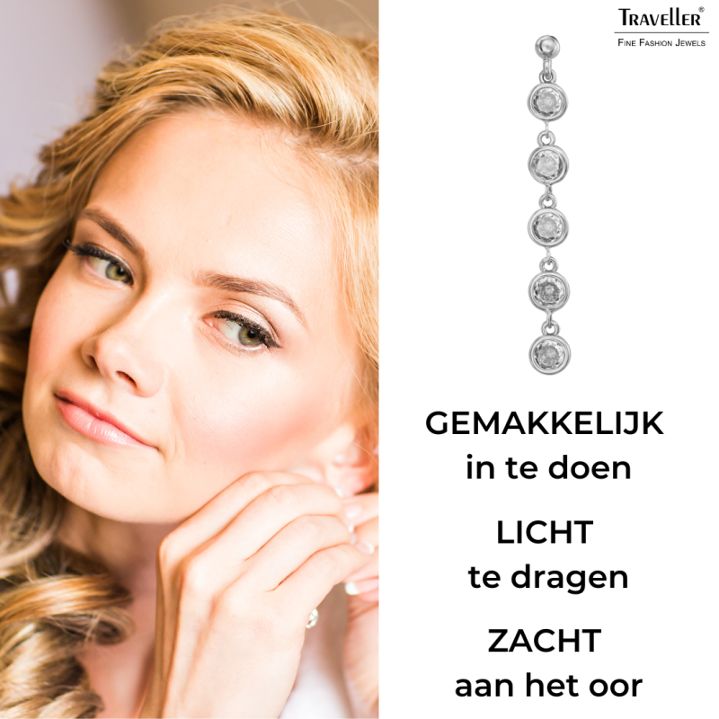 Traveller Oorhangers - Zilverkleurig - Zirkonia - Ø 4mm - 40 x 4 mm - Geplatineerd