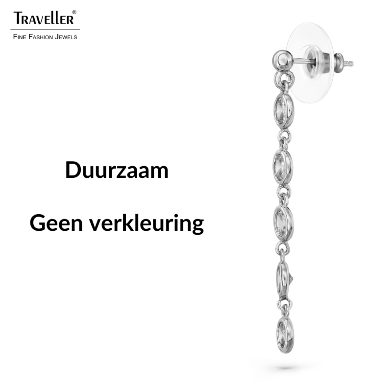 Traveller Oorhangers - Zilverkleurig - Zirkonia - Ø 4mm - 40 x 4 mm - Geplatineerd