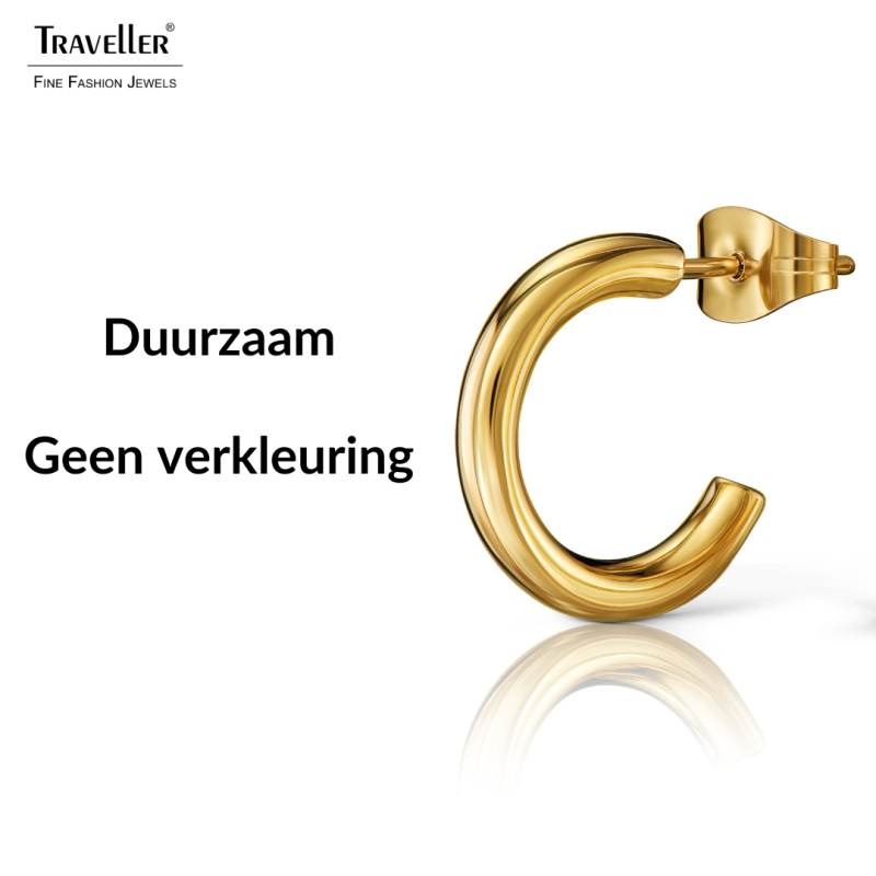Traveller Oorringen - Verguld - 3/4 Ring - Edelstaal - 15 x 2,5 mm