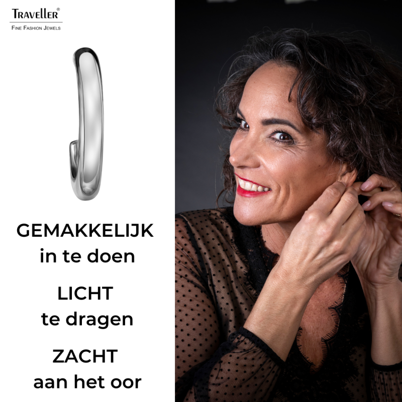 Traveller Oorringen - Zilverkleurig - 3/4 Ring - Edelstaal - 15 x 2,5 mm - 166336