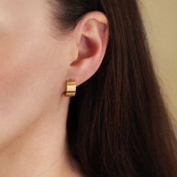 Traveller Hoop Earrings - Unisex - Gold Plated - Matt - Stainless Steel - 14 x 7 mm - 166362