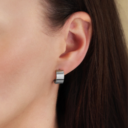 Traveller Hoop Earrings - Unisex - Silver Coloured - Matt - Stainless Steel - 14 x 7 mm