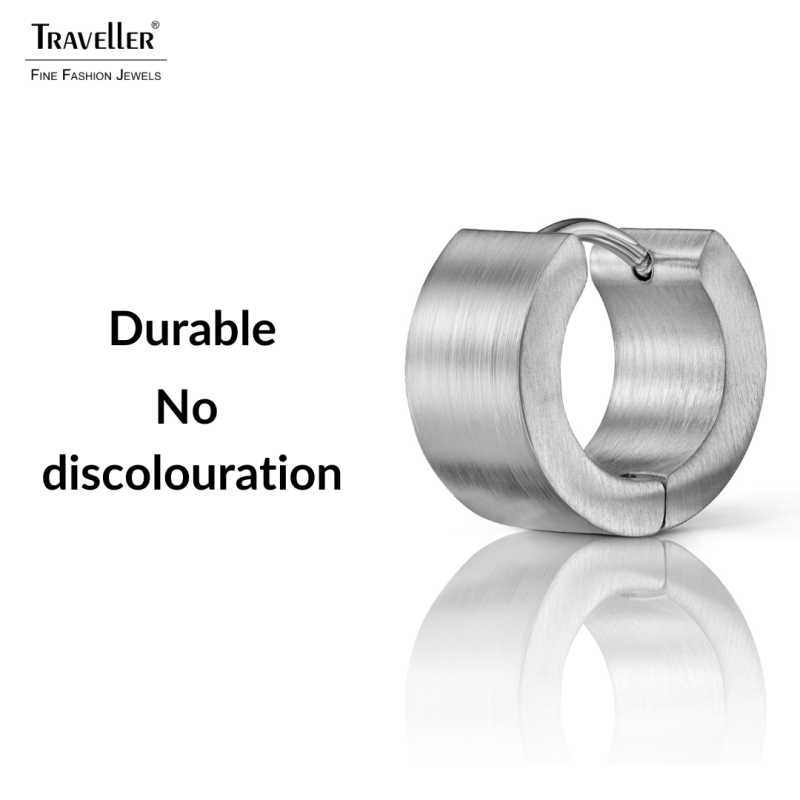 Traveller Oorringen - Unisex - Zilverkleurig - Mat - Edelstaal - 14 x 7 mm