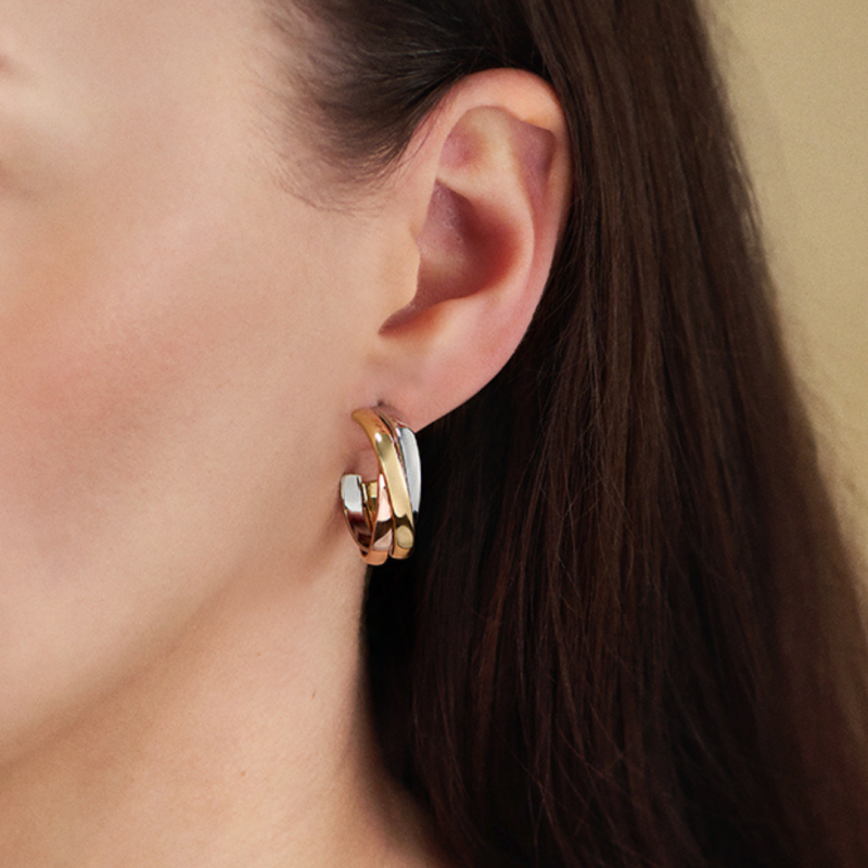Traveller Earrings - Hoop Earrings - Tricolour - Gold & Rosé Gold Plated - 3/4 Hoop - Stainless Steel - 25x7 mm - 166368