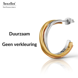 Traveller Oorringen - Tricolor - Verguld & Rosé Verguld - 3/4 Ring - Edelstaal -  25 x 7 mm - 166368