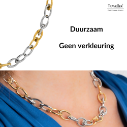 Traveller Dames Ketting - Bicolor - Goud & Zilver- Ovale Schakels - Edelstaal & Verguld Edelstaal - 47 cm