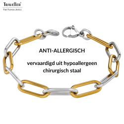 Traveller Armband Dames - Bicolor - Goud & Zilver - Schakels - Edelstaal - Verguld - 21 cm - 181273