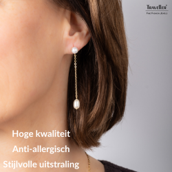 Traveller Oorhangers - Verguld - Zoetwater Parels - Wit - 6 en 10x6 mm - Edelstaal - 181275