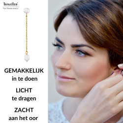Traveller Oorhangers - Verguld - Zoetwater Parels - Wit - 6 en 10x6 mm - Edelstaal - 181275