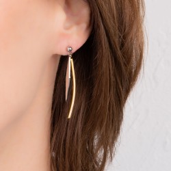 Traveller Drop Earrings - Penadants - Bicolour - Silver & Gold Coloured - Stainless Steel - 50 x 4 mm