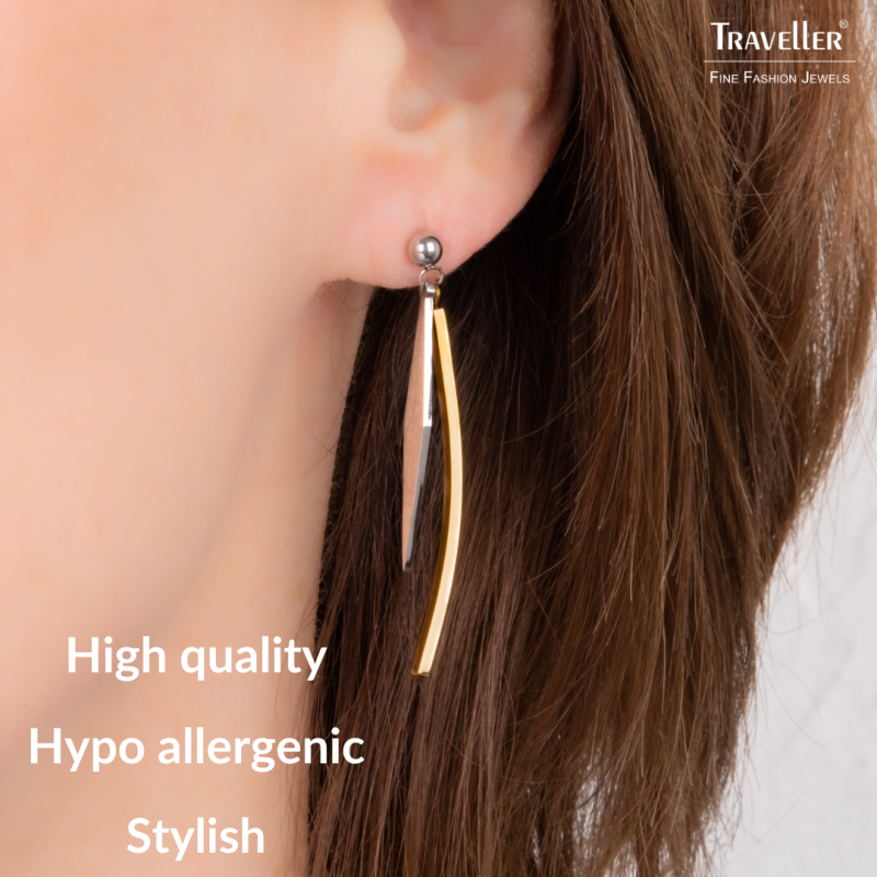 Traveller Oorhangers - Bicolor - Zilver- & Goudkleurig - Edelstaal - 50 x 4 mm - 181287