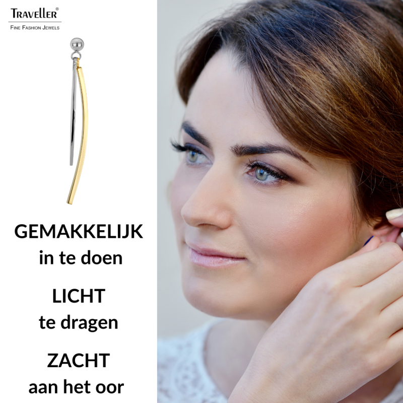 Traveller Oorhangers - Bicolor - Zilver- & Goudkleurig - Edelstaal - 50 x 4 mm