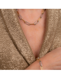 Traveller Armband Dames - Bicolor - Goud & Zilver - Schakels - Edelstaal - Verguld - 21 cm - 181273