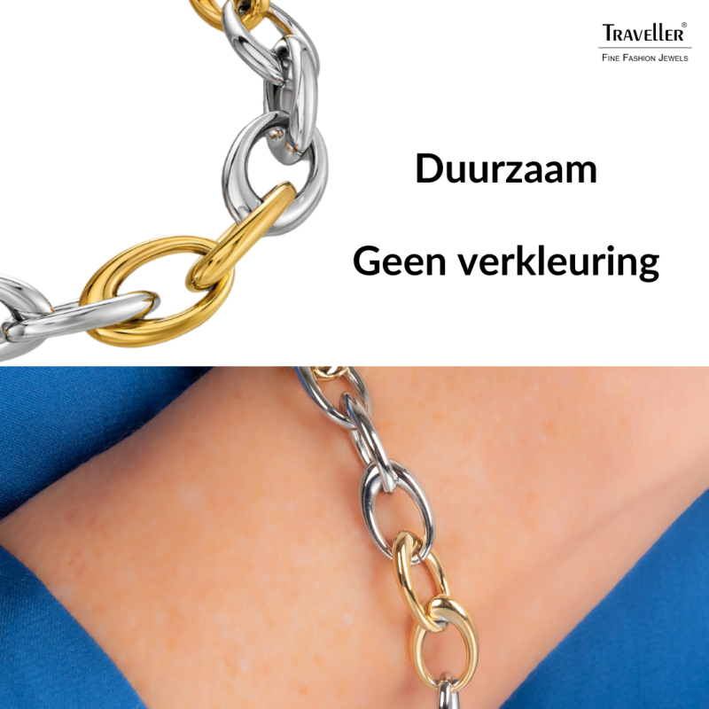 Traveller Armband - Bicolor - Goud & Zilver- Ovale Schakels - Edelstaal & Verguld Edelstaal - 21 cm - 181265
