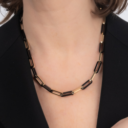 Traveller Dames Ketting - Bicolor - Goud & Zwart - Schakels - Edelstaal - Verguld - 47 cm