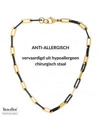 Traveller Ketting - Bicolor - Goud & Zwart - Schakels - Edelstaal - Verguld - 47 cm - 181266