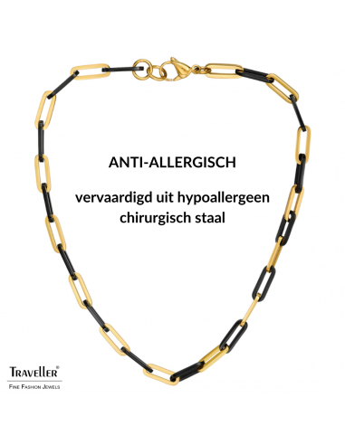 Traveller Dames Ketting - Bicolor - Goud & Zwart - Schakels - Edelstaal - Verguld - 47 cm