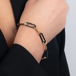Traveller Bracelet - Bicolour - Gold & Black - Links - Stainless Steel - Gold Plated - 21 cm - 181267