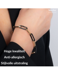 Traveller Armband - Bicolor - Goud & Zwart - Schakels - Edelstaal - Verguld - 21 cm - 181267