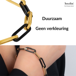 Traveller Armband Dames - Bicolor - Goud & Zwart - Schakels - Edelstaal - Verguld - 21 cm - 181267