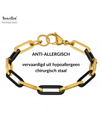 Traveller Armband - Bicolor - Goud & Zwart - Schakels - Edelstaal - Verguld - 21 cm - 181267