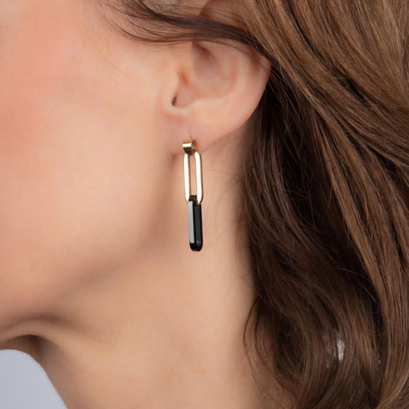 Traveller Earrings - Pendants - Bicolor - Gold & Black - Links - Stainless Steel - Gold Plated - 40 mm