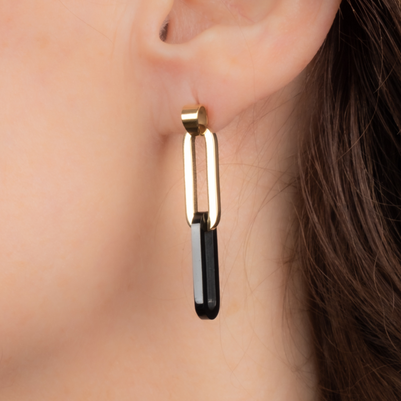 Traveller Oorhangers - Bicolor - Goud & Zwart - Schakels - Edelstaal - Verguld - 40 mm - 181268