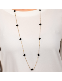 Traveller Dames Ketting - Goud - Plus / Bloem - 1 x 1 cm - Zwart - Edelstaal - 90 cm - Verguld - 181269