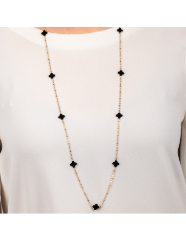 Traveller Kette - Gold - Plus / Blume - 1 x 1 cm - Schwarz - Edelstahl - 90 cm - Vergoldet - 181269