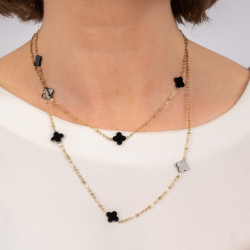 Traveller Dames Ketting - Goud - Plus / Bloem - 1 x 1 cm - Zwart - Edelstaal - 90 cm - Verguld - 181269
