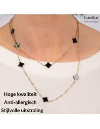 Traveller Dames Ketting - Goud - Plus / Bloem - 1 x 1 cm - Zwart - Edelstaal - 90 cm - Verguld - 181269