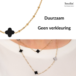 Traveller Dames Ketting - Edelstaal - Verguld - Zwart - Bloem - 10mm - 90 cm